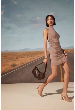 Mock Neck Ruched Mini Dress