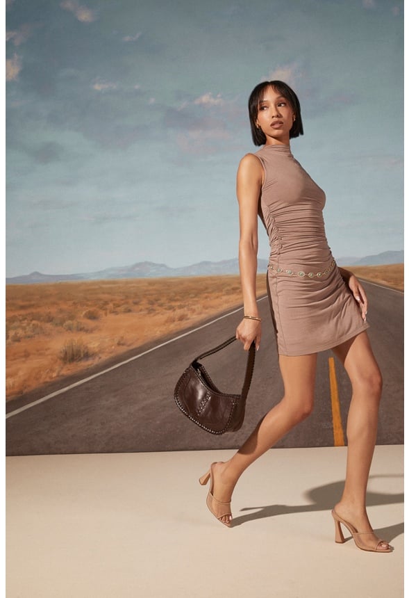 Mock Neck Ruched Mini Dress