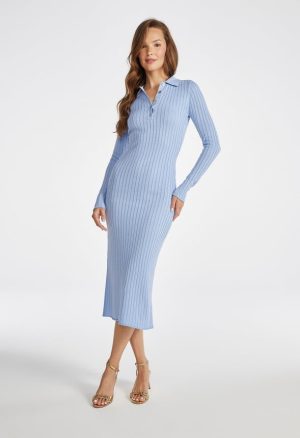 Ribbed Polo Midi Dress