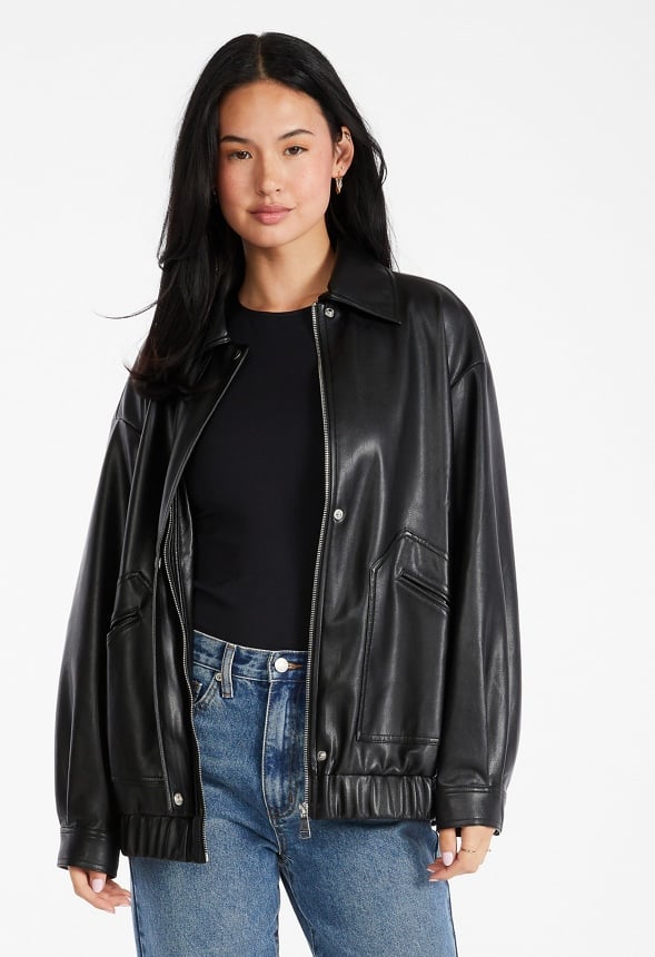 Faux Leather Oversized Bomber