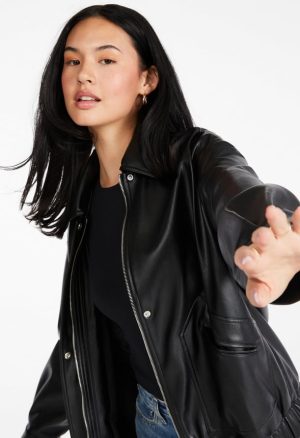 Faux Leather Oversized Bomber