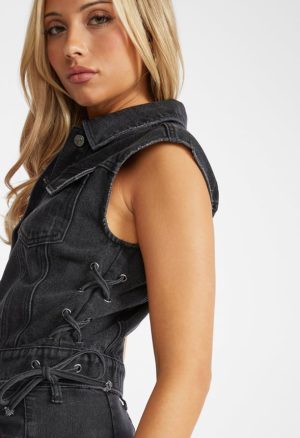 Lace Up Denim Vest
