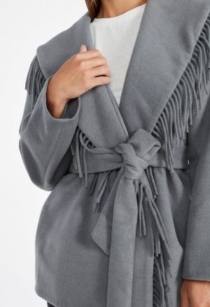 Belted Fringe Coat