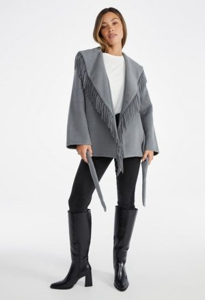 Belted Fringe Coat