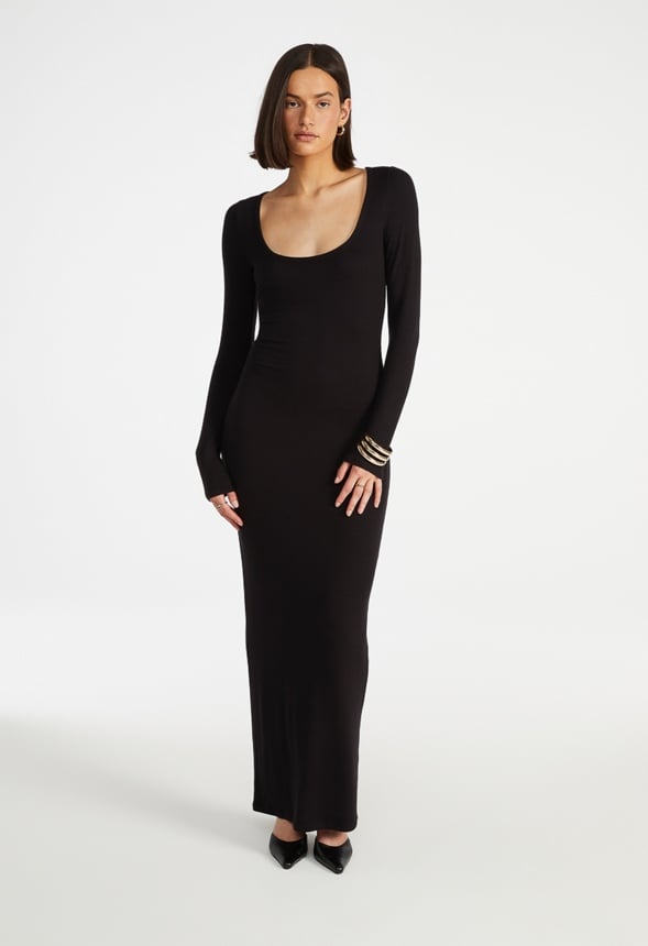 Square Neck Long Sleeve Maxi Dress
