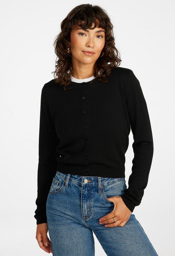 Cropped Fine Knit Cardigan