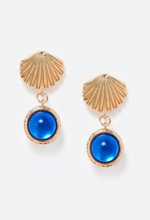 Cai Shell Stud Earrings With Glass Bead Drop