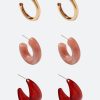 3-Pair Emme Mixed Resin And Metal Hoop Earrings