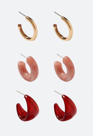 3-Pair Emme Mixed Resin And Metal Hoop Earrings