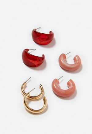 3-Pair Emme Mixed Resin And Metal Hoop Earrings