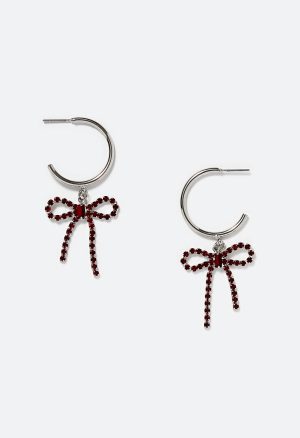 Festive Glass Bow Hoop Earrings