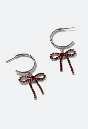 Festive Glass Bow Hoop Earrings