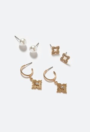 Lyv 3 Pair Mixed Pearl And Clover Studs And Hoops