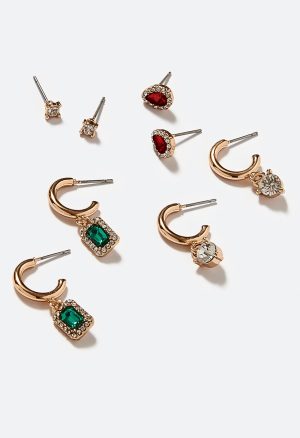Polly 6 Pair Mixed Jewel Stud And Hoop Earrings