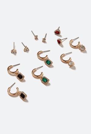 Polly 6 Pair Mixed Jewel Stud And Hoop Earrings