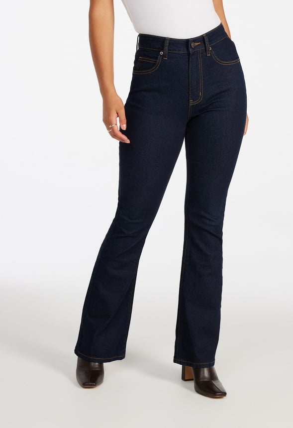 Denim High Rise Flare Leg Pants