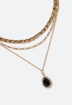 Jodi Stone Set Chain And Taerdrop Layer Necklace