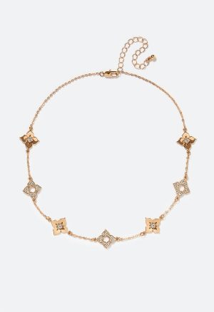 Kiri Clean Metal And Rhinestone Clover Necklace