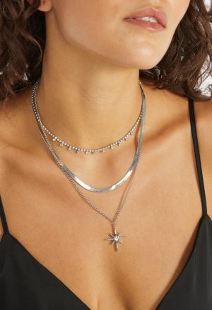 Alba 3 Row Celestial Motif And Glass Cupchain Necklace