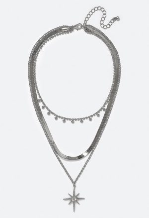 Alba 3 Row Celestial Motif And Glass Cupchain Necklace