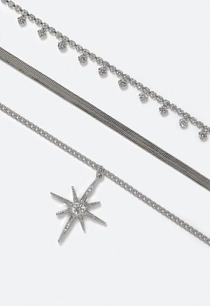 Alba 3 Row Celestial Motif And Glass Cupchain Necklace