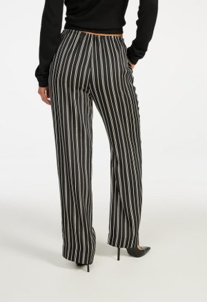 Satin Striped Wide Leg Pants