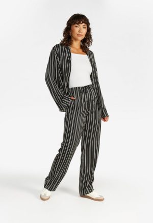 Satin Striped Wide Leg Pants