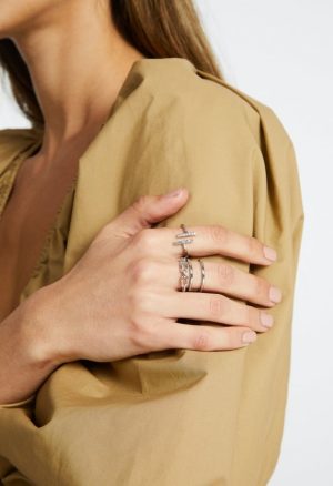 5-Piece Rae Ring Set With Glass Stone And Metal Mix Bands