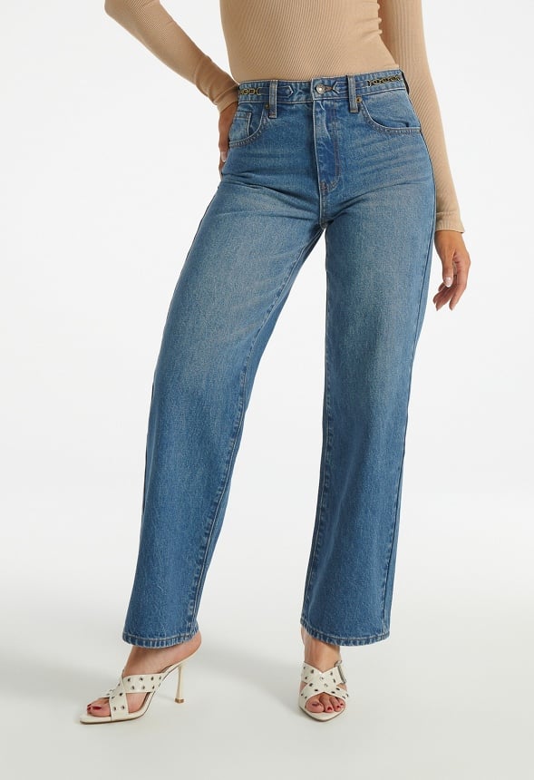High Rise Relaxed With Chain Trim Jeans