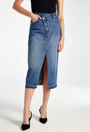 Chandler Crossover Denim Midi Skirt