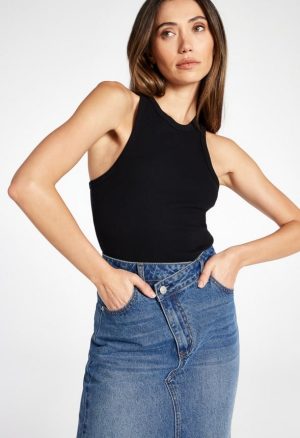 Chandler Crossover Denim Midi Skirt