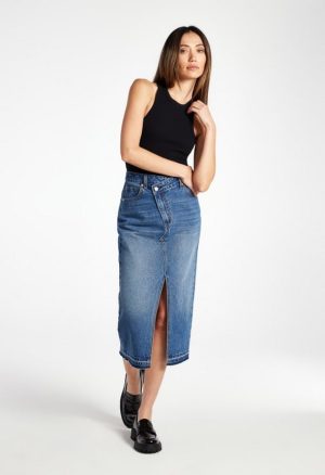 Chandler Crossover Denim Midi Skirt