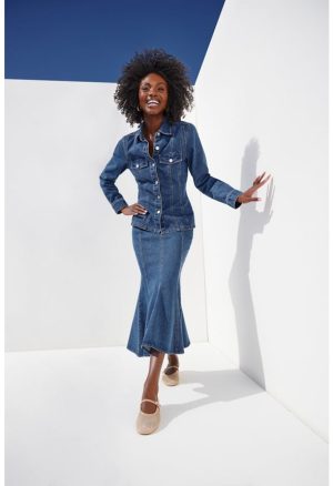 Denim Paneled Flare Skirt