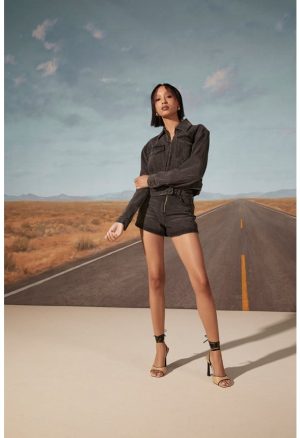 Zip Front Denim Shorts