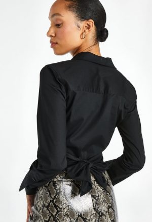 Tie Back Wrap Poplin Blouse