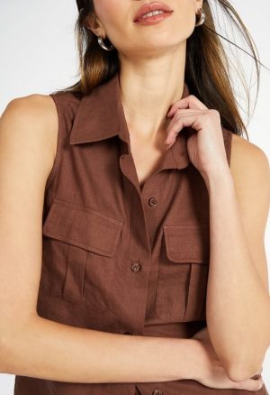 Sleeveless Linen Utility Shirt