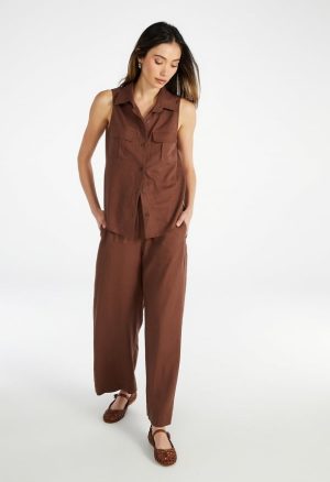 Sleeveless Linen Utility Shirt