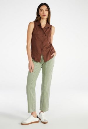 Sleeveless Linen Utility Shirt