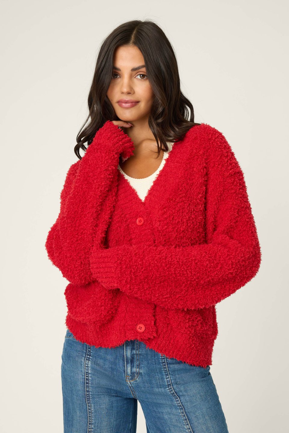 Bundle Up Boucle Red Cardigan