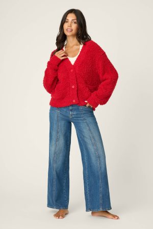 Bundle Up Boucle Red Cardigan