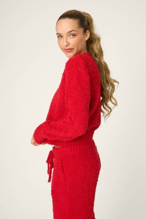 Bundle Up Boucle Red Long Sleeve Top