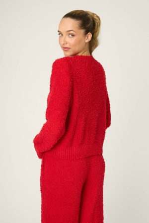 Bundle Up Boucle Red Long Sleeve Top