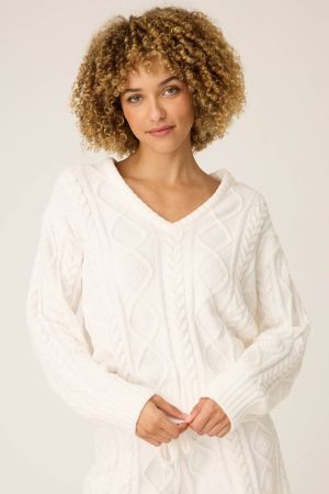 Chenille Cable Knit V-Neck Sweater