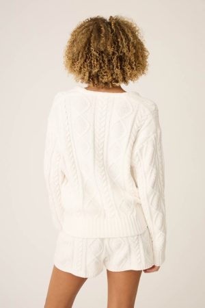 Chenille Cable Knit V-Neck Sweater