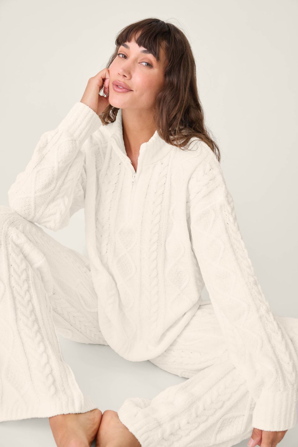 Chenille Cable Crew Lounge Set