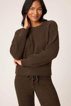 Chenille Waffle Long Sleeve Chocolate Top