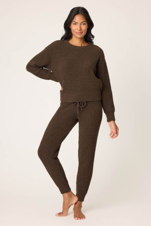 Chenille Waffle Long Sleeve Chocolate Top