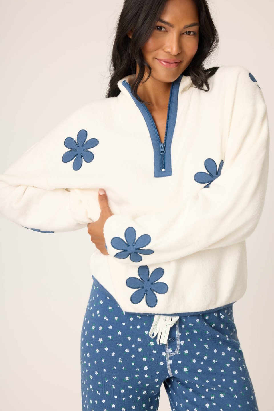 Cozy Life Floral Quarter-Zip Sweater