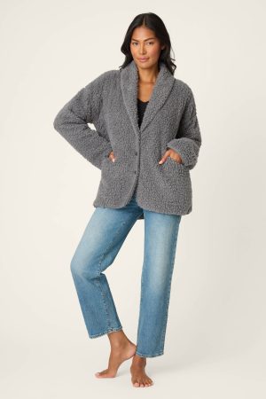 Luxe Charcoal Faux Shearling Cardigan